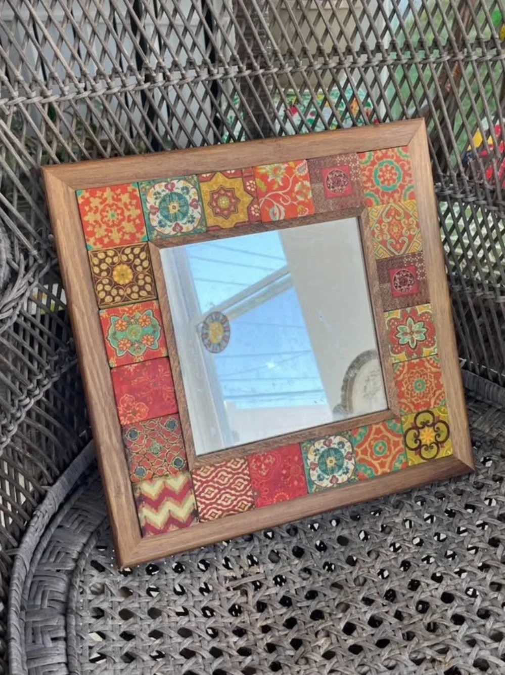 Oscar Stone mosaic tile wooden mirror